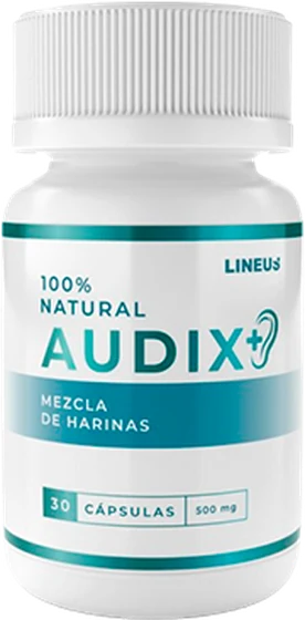 Frasco de Audix con 30 cápsulas de 500 mg para el oído