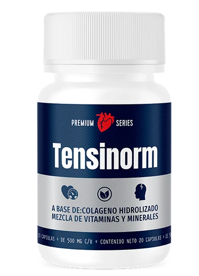 Frasco de Tensinorm con 20 cápsulas de 500 mg para apoyo cardiovascular